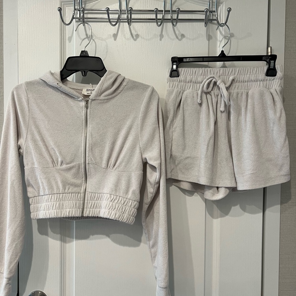 Cream Zip-Up Jacket and Shorts Set